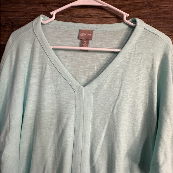 Chico's Blue Blouse Relaxed Fit V-Neck - Picture 6 of 8